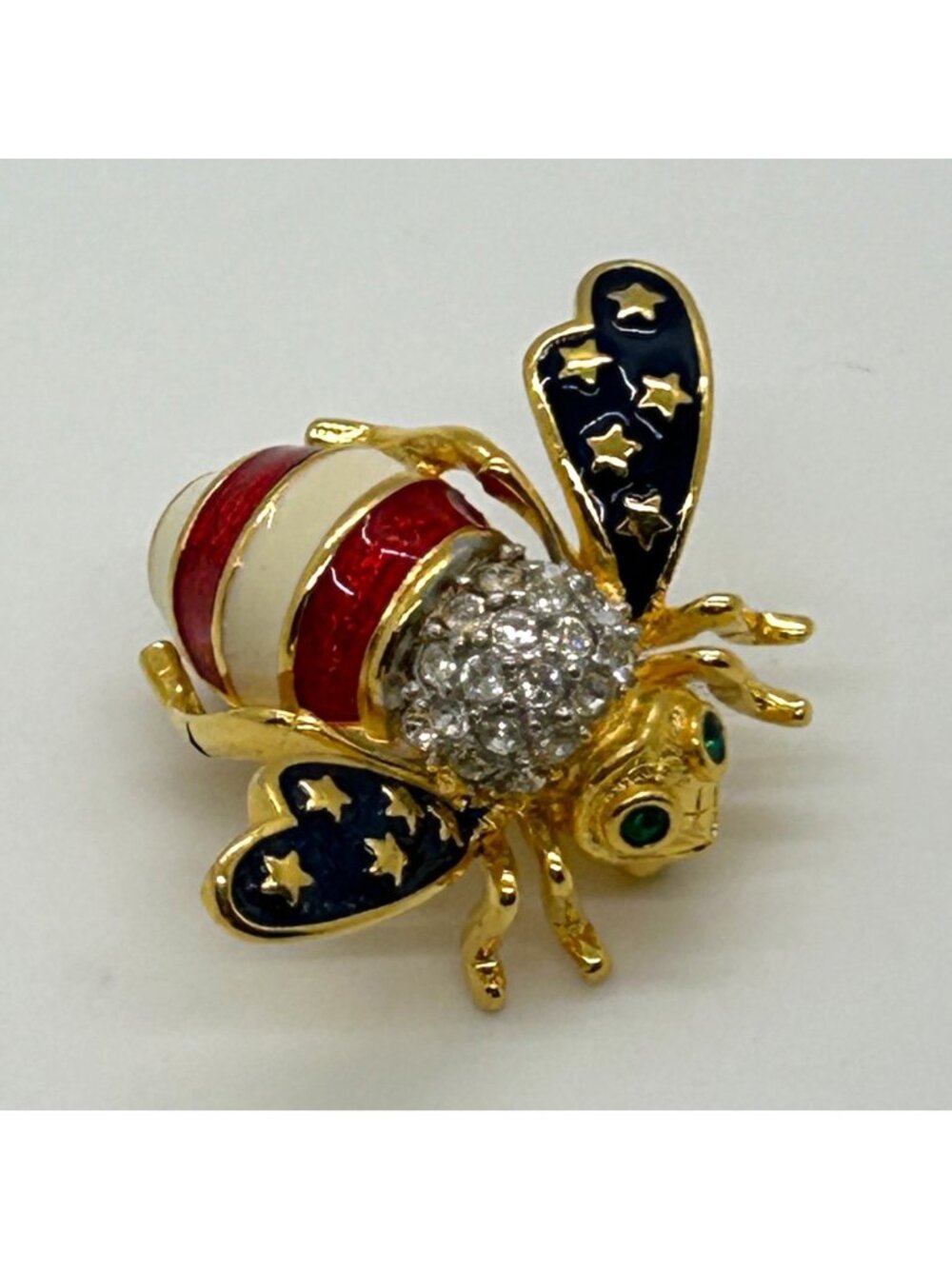 Joan Rivers Patriotic Bee Brooch Stats and Stripes Red White Blue Enamel America